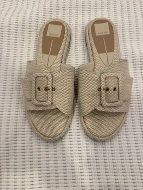 Dolce Vita Beige Textured Slide Sandals with Buckle